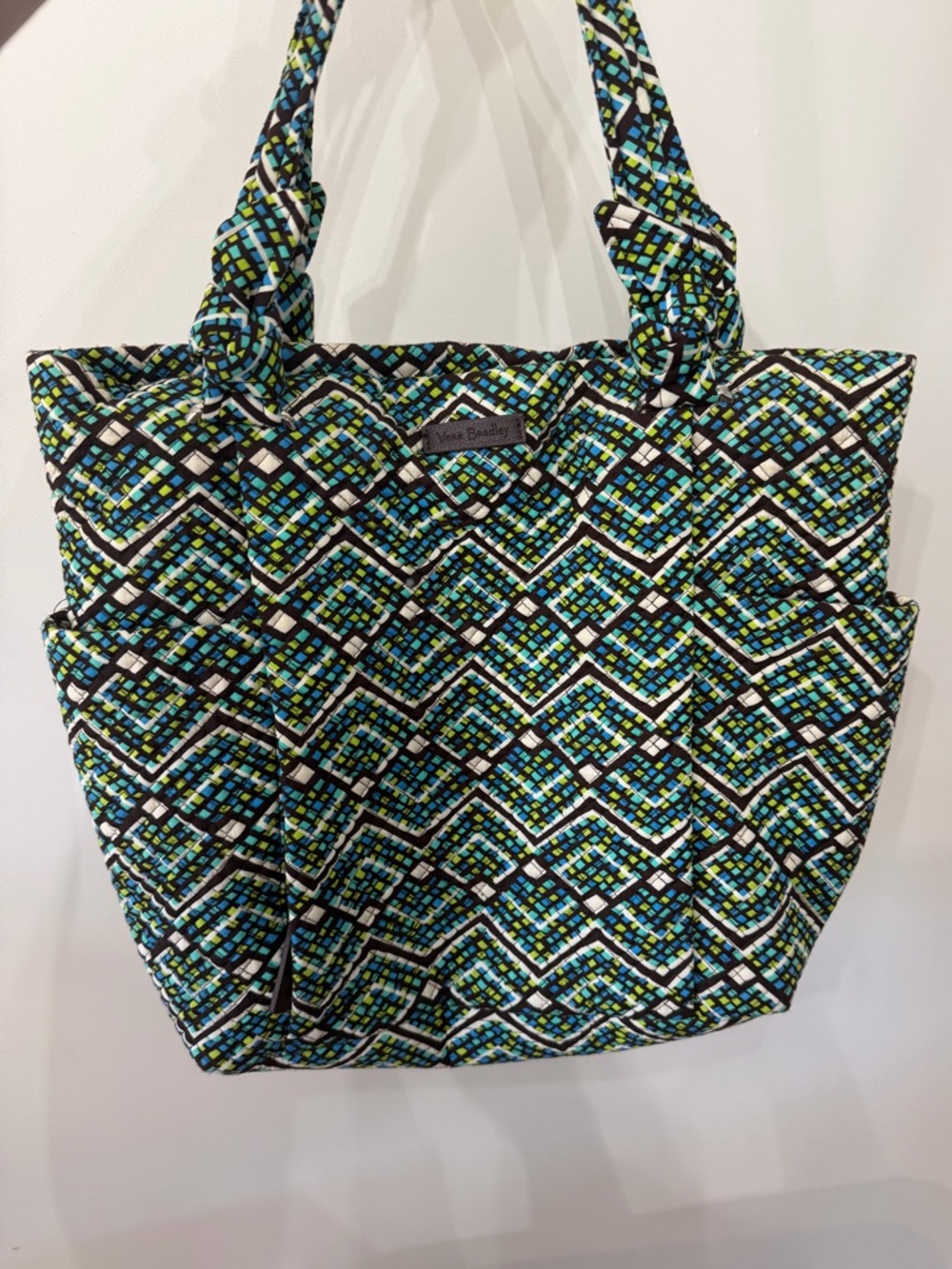 Vera Bradley Haley Tote Shoulder Bag Rain Forest Green Blue Large Purse Zip Top